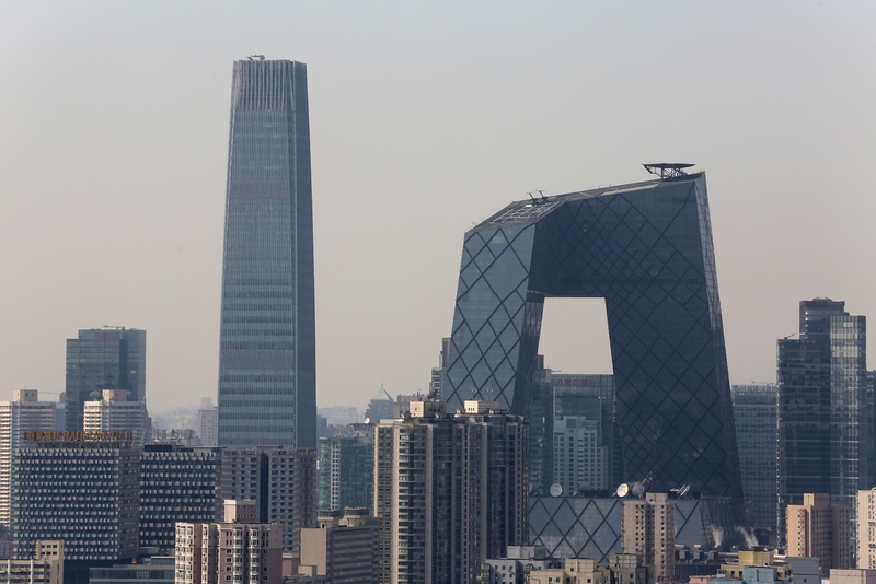 Beijing’s pants-shaped China Central Television Headquarters seen on the right. Photo: Leng Fi/Getty Images